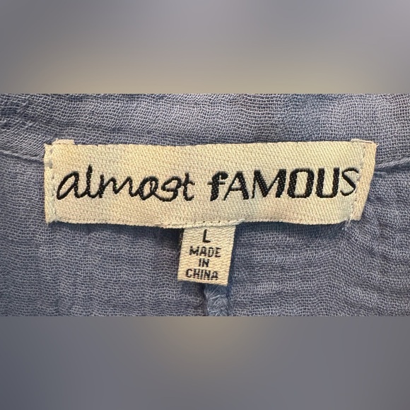 Almost Famous Dusty Blue Romper women’s Size Large 100% Cotton - Picture 3 of 8